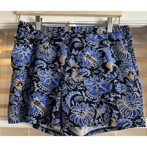 Jude Connally Blue Floral Print Resort Shorts Elastic Waist, Pockets - Size S